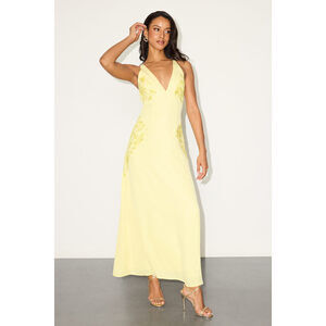 Lulus Julissa Light Yellow Embroidered Tie-back Maxi Dress - Size L